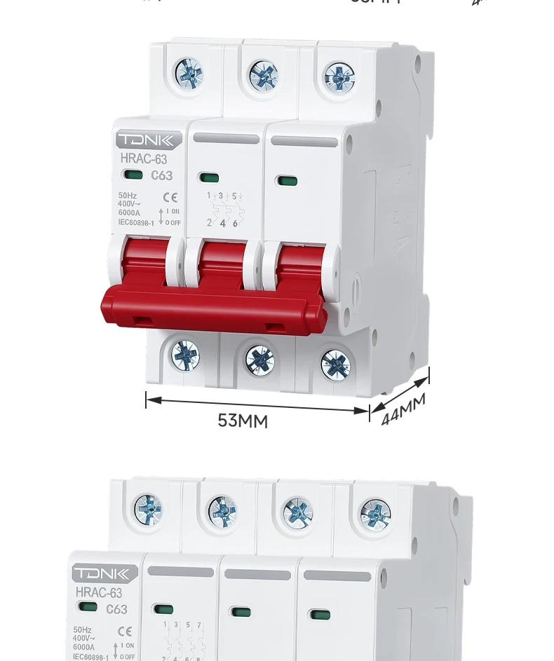 TDNK AC Mini-Leitungsschutzschalter MCB 1P 2P 3P 4P 6A-63A C-Typ DIN-Schienen-Luftschalter für den Überlastschutz im Haushalt – Detail 10