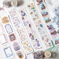 Significado de la serie de viajes cinta adhesiva Washi Vintage para ventana floreada, Material adhesivo decorativo, pegatina Diy, etiqueta para álbum de recortes