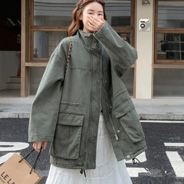 SuperAen Spring and Autumn New Loose Casual Trench Coats Single Breasted Office Lady Oversize Fashion Khaki Coats