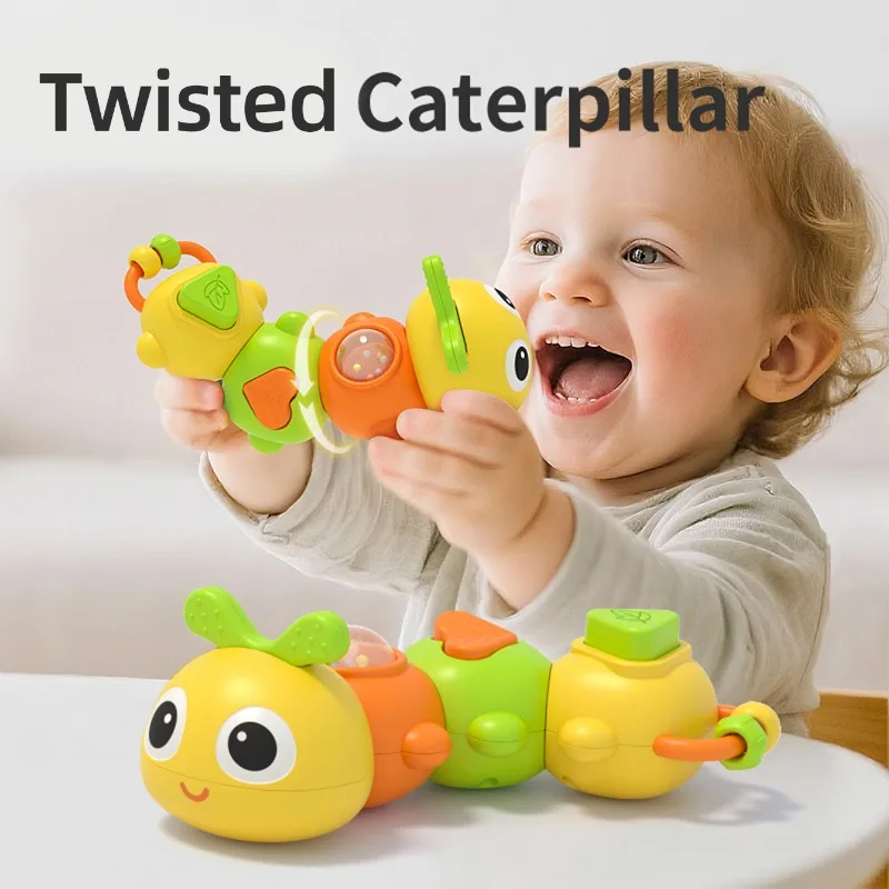 

Multi-functional Baby Cartoon Caterpillar Rattle Toys For 0+ Babies Grasping Soothing Montessori Educational Toy 1PCS