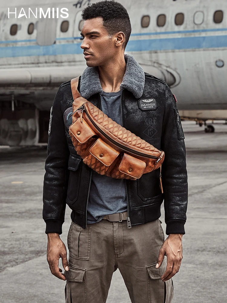 Retro Genuine Leather Chest Bag Men travel Riding Chest Bag male Large Capacity Casual Cowhide Dumplings Shoulder Messenger Bags