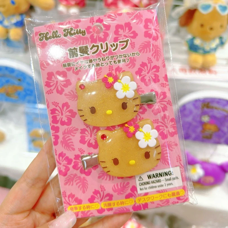 

Kawaii Гавайи, черная кожа, заколка для волос «Hello Kitty», милая моя мелодия, милый мультфильм Kuromi, челка, боковой зажим, креативный головной убор, подарки для девочек