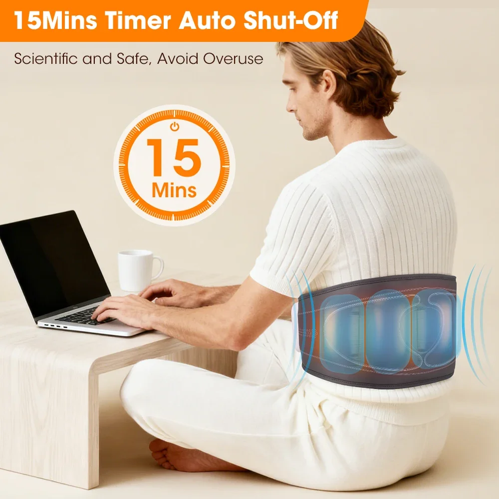 Heated Waist Massager Belt Air Compression 3 Modes 4 Intensities Lumbar Massage Cordless Rechargeable Back Massage for Man Woman view 4