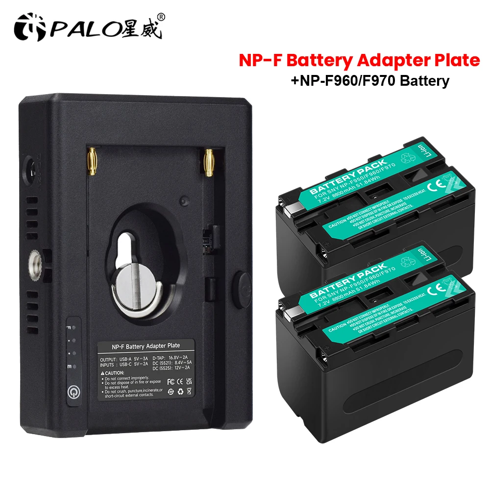 

NP-F Battery Adapter Plate Type-C Charging Port DC12V DC8.4V USB-A D-TAP Output for Sony NP-F Battery+NP-F970 NP-F960 Battery