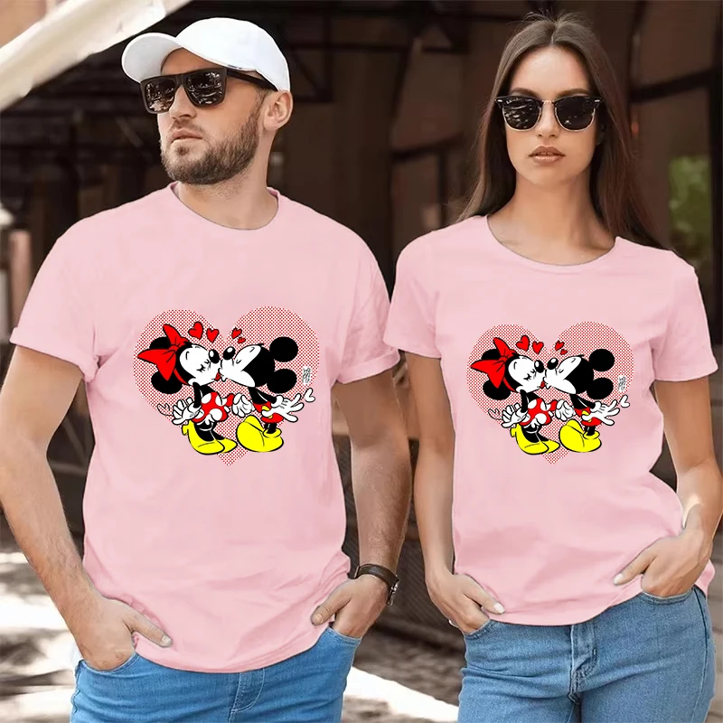 ديزني زوجين تي شيرت لطيف ميكي ماوس الجرافيك ديزني لاند رحلة تأثيري ازياء قصيرة الأكمام المحملة الكرتون الرجال النساء بلايز