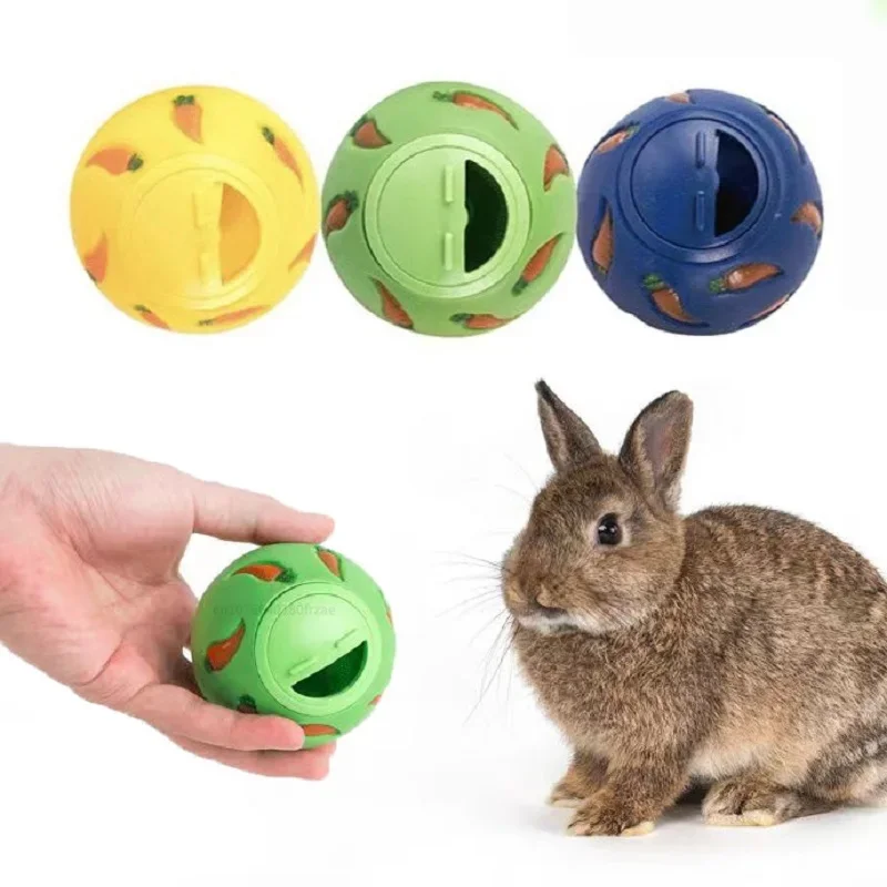 Rabbit Treat Ball Pet Slow Feeder Interactive Bunny Toy Snack Toy Ball Bite Resistant Feeding Toys Kitty Guinea Pig Cat Supplies