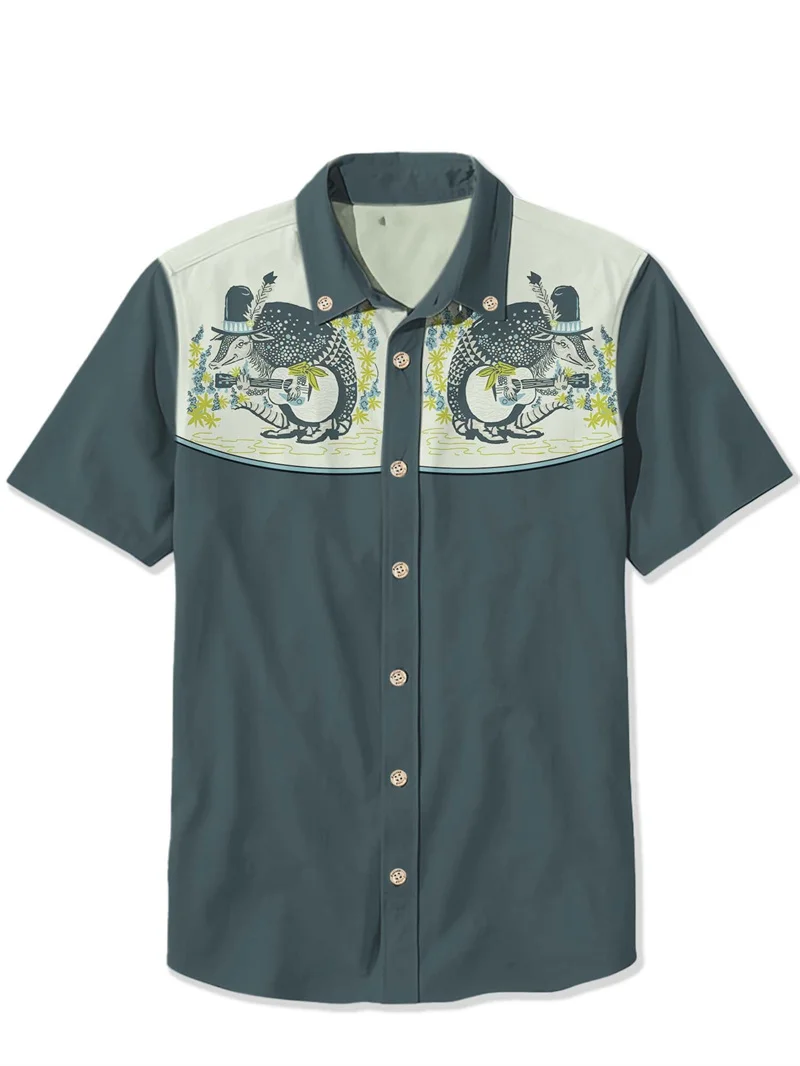 Men's Summer Western Cowboy Style Summer Comfortable Breathable Art Shirt High Quality Button Top