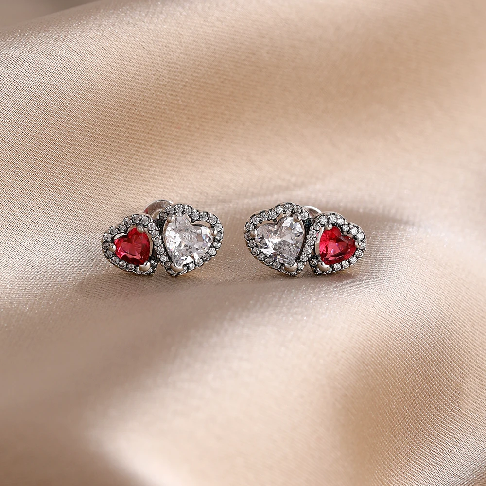 925 Silver Fashion Red Pink Green Zircon Family Tree Earrings Women Fine Zircon Minimalist Engagement Wedding Party Jewelry Gift - view 4