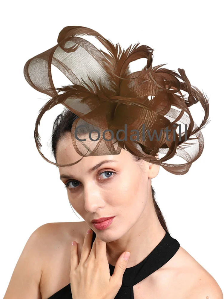 Sposa matrimonio piume ricci Fascinators cappello con fiocco per le donne chiesa Derby cappelli banchetto Kntucky copricapo Ladies Femme Pillbox Cap