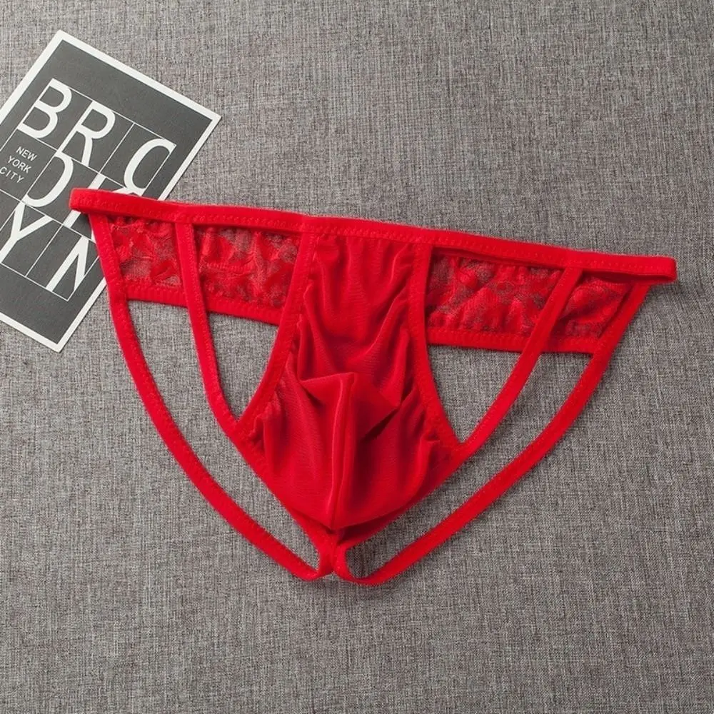 Low Waist Men Mesh Thongs Underpants Thin Strap Men's Transparent Panties Lingerie Open Crotch Male Briefs Summer