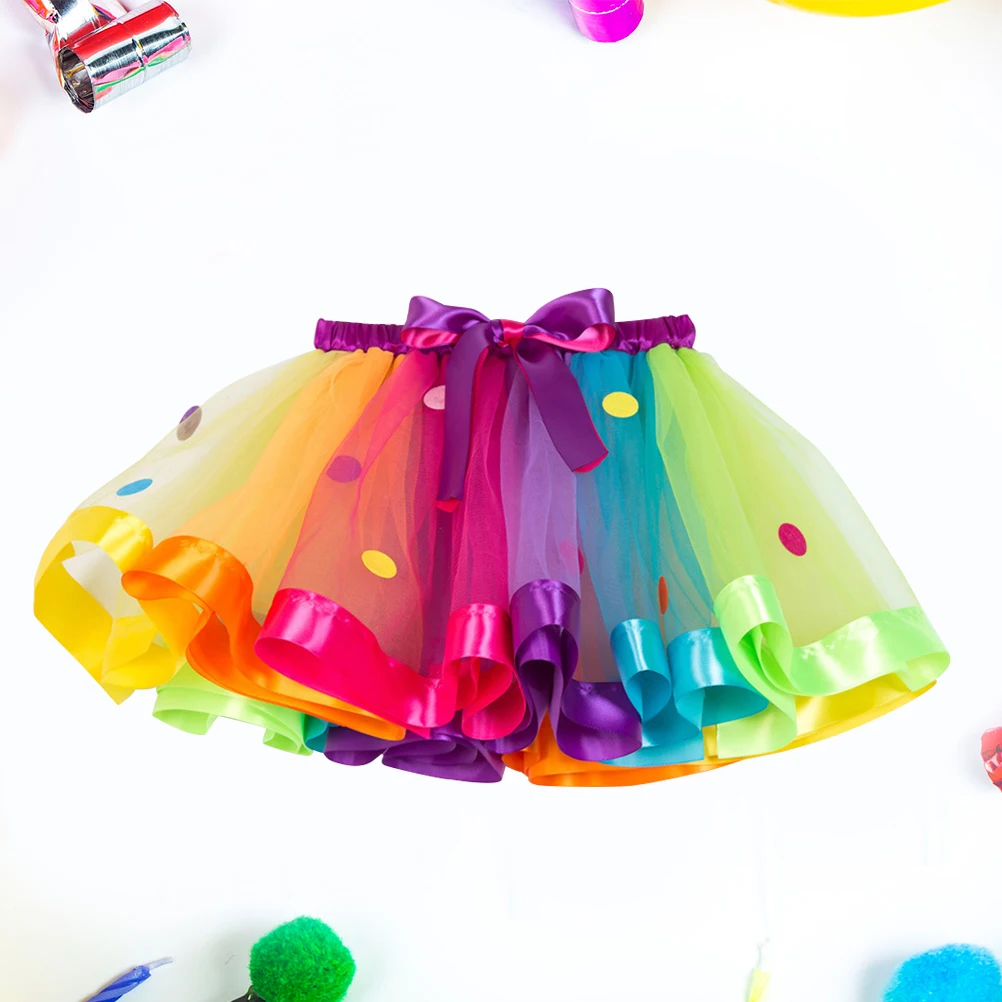 

Rainbow Tutu Skirt Girls Elastic Waist Big Bowknot Party Dress Up Tulle Skirt Soft Costume For Kids Dance Ballet Jazz Tap