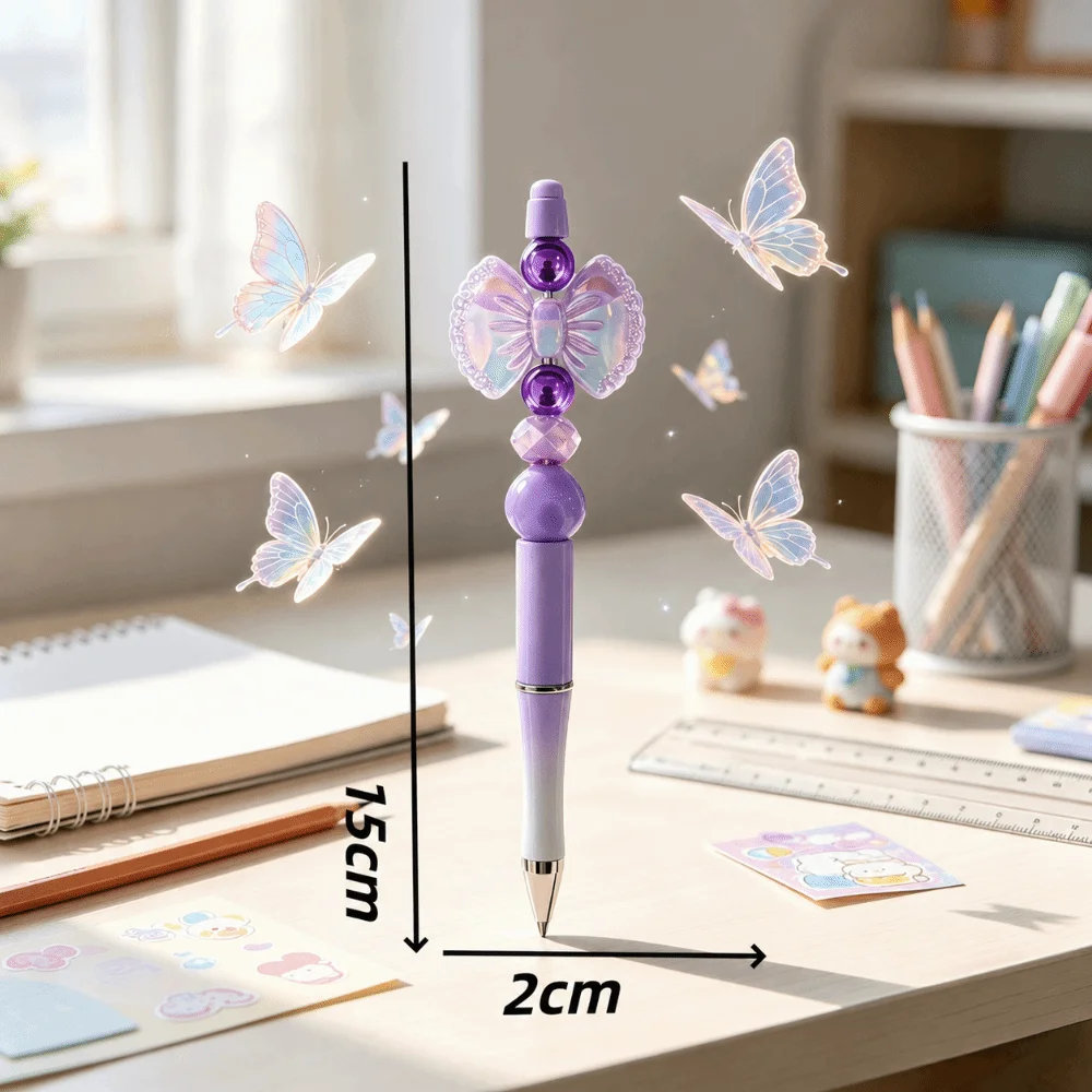 Smooth Writing Beadable Ballpoint Bow Topper Plastic Ballpoint Pens Gradient Color Decorative Stacked Beads Beadable Pen