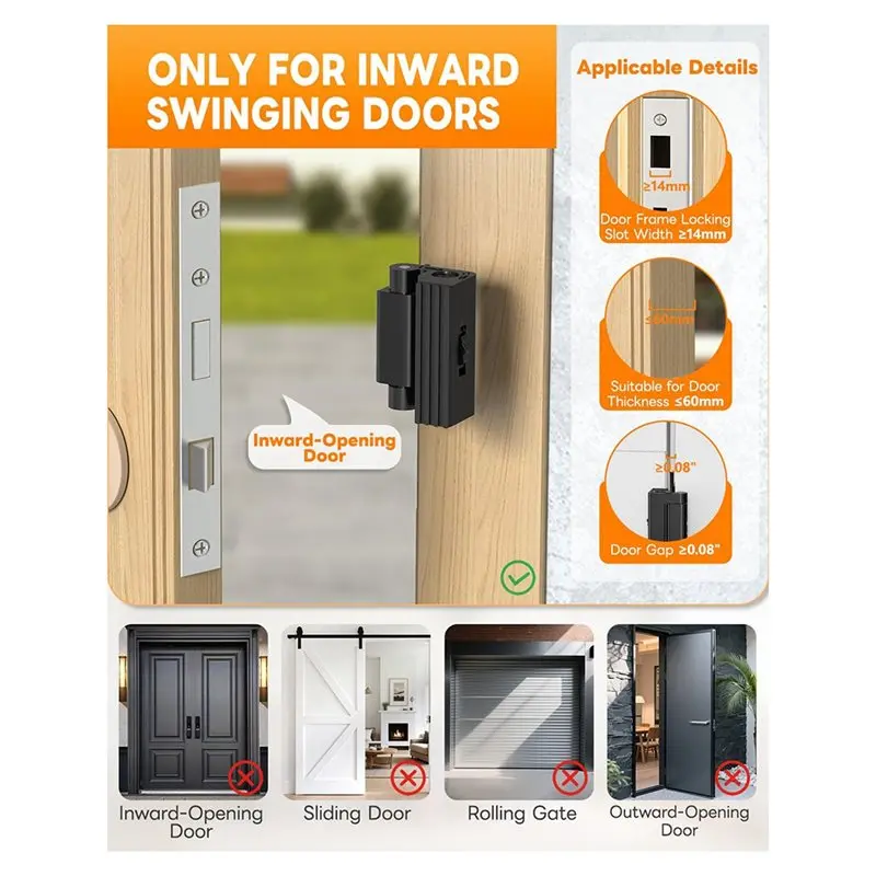 HLZS-For Travelers Portable Door Lock Security Reinforcement Lock,Extra Latch Stopper For Hotel, Home Apartment