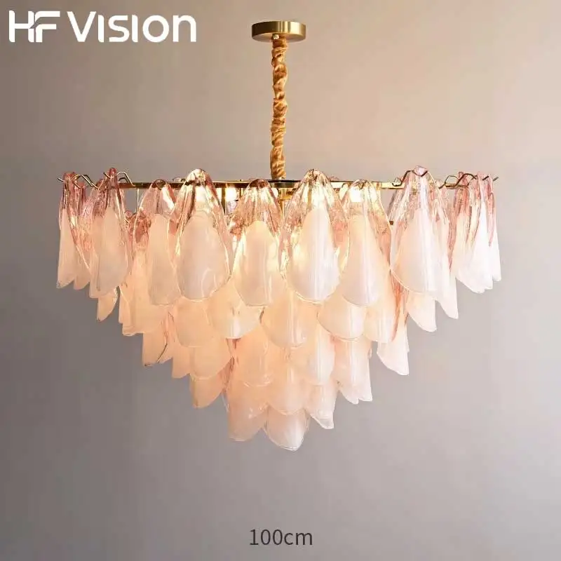 

Postmodern luxury Pink E14 glass petal chandelier,Lustre living room Ceiling pendant lighting indoor decorative Kitchen fixtures