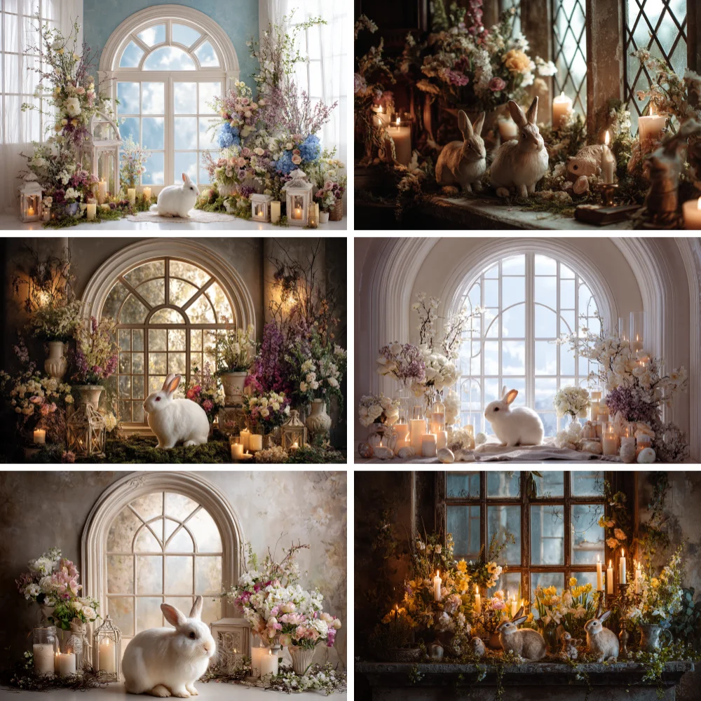 

Photography Backdrop Basket Candle Cute Bunny Window Decoration Newborn 1st Birthday Party Background For Photographs