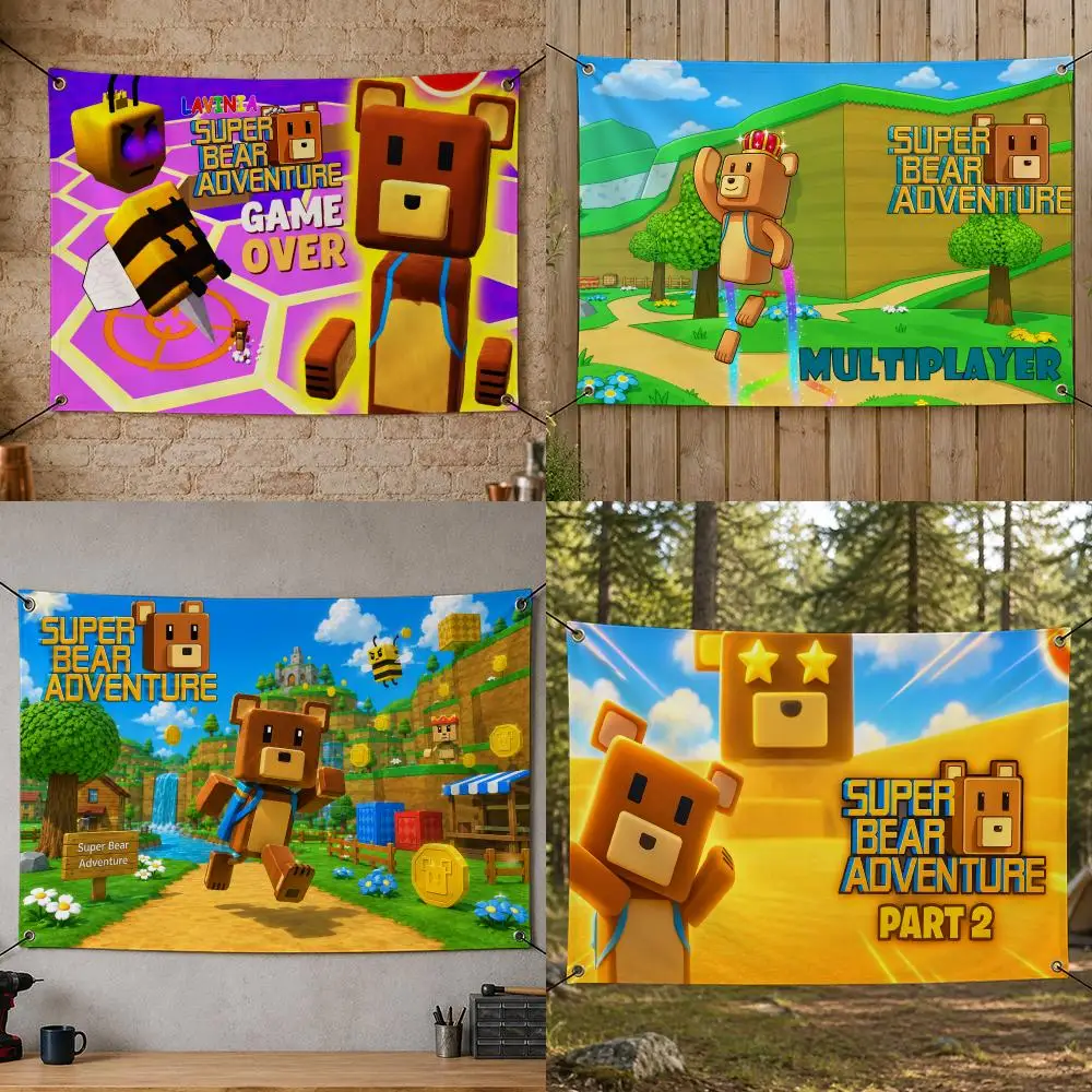 Game Cute 3D Adventure S-Super Bear Adventure Flags Flag Banner for Bedroom Dorm Party Home Living Room Game Room Gift