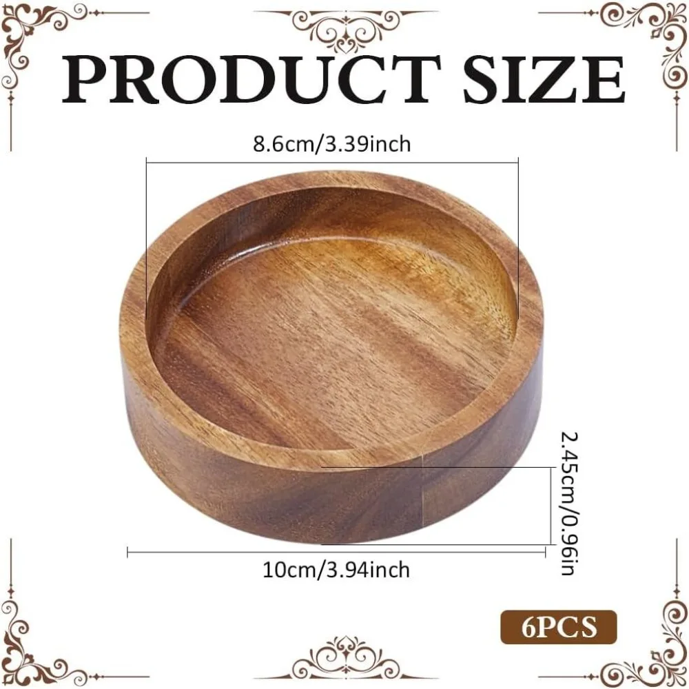 6 Pcs Round Wood Ring Tray 3.9Inch Acacia Wood Decorative Jewelry Tray Small Tiny Bathroom Vanity Trays for Necklace Bracelet