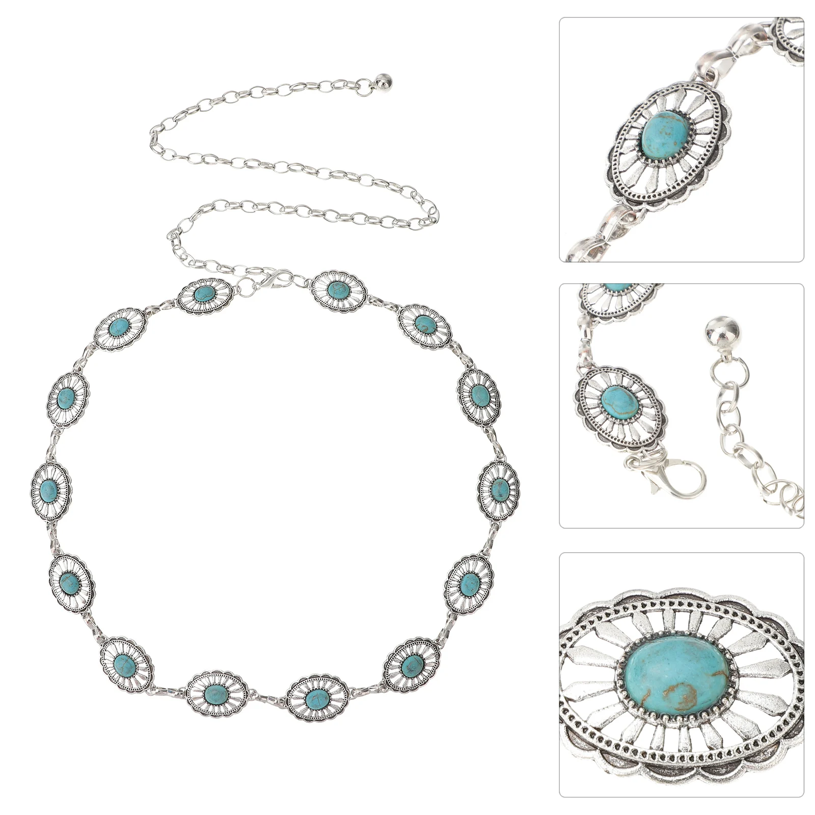 

Metal Waist Belts Adjustable Oval Chain Belt Skirt Beaded Grommet Women Dress Lightweight Comfortable Clothing Accessory