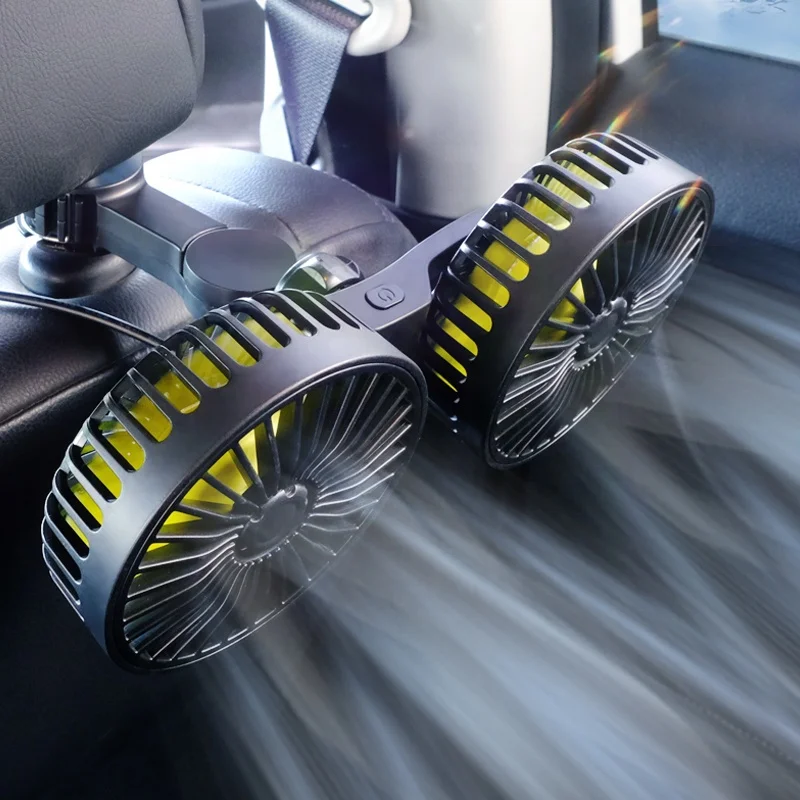 

Электрические автомобильные вентиляторы с двумя головками для заднего сиденья, пассажира, USB-вентилятор для заднего сиденья автомобиля, новые аксессуары для салона автомобиля, вентилятор для говядины сиденья