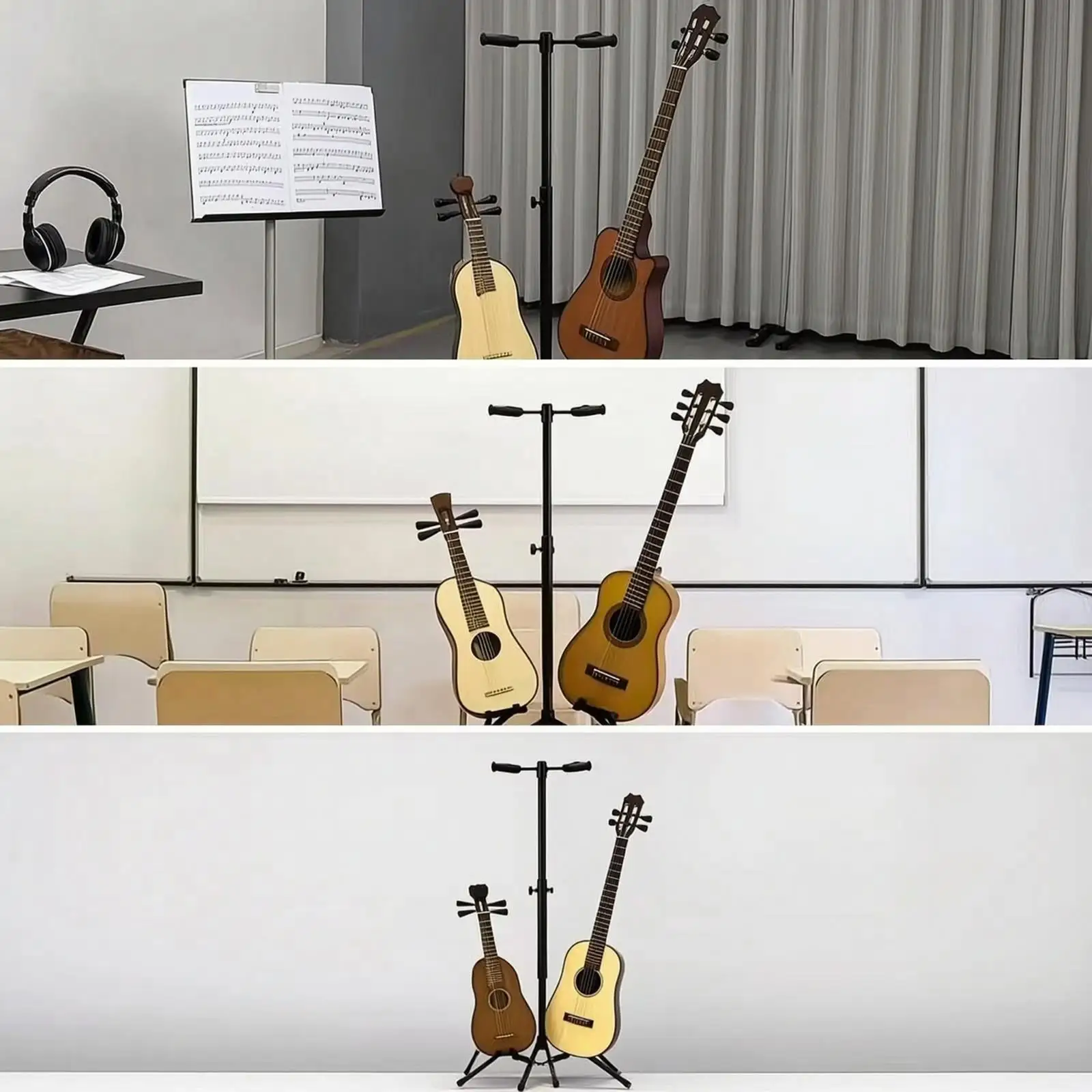 Double Guitar Stand Heavy-Duty for Stage, Rehearsal Room, Guitarists, Musicians
