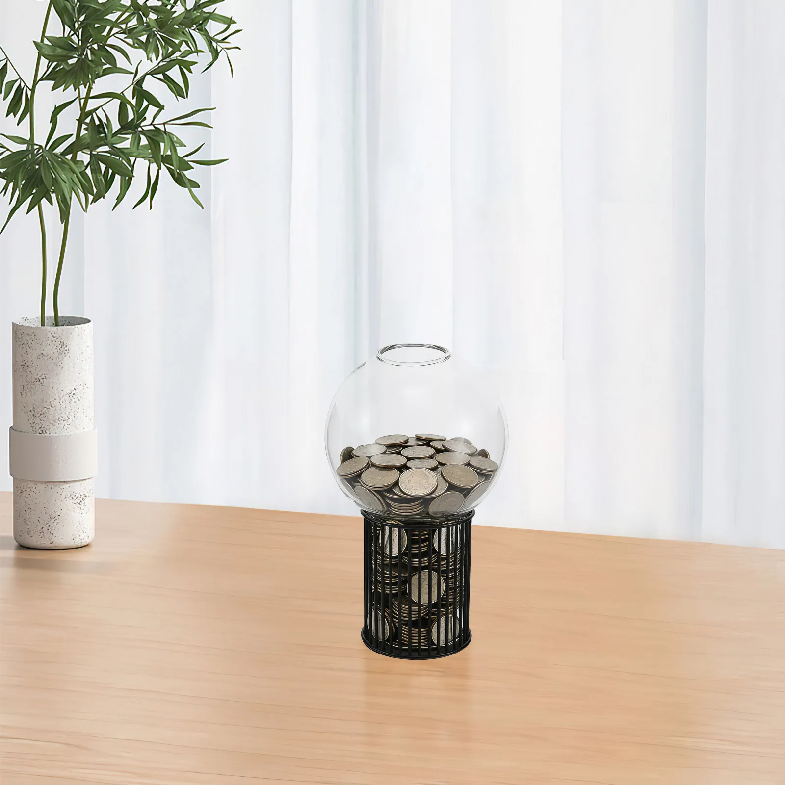 1000Pieces Transparent Glass Money Saving Box Decorative Cash Jar Clear Coin Bank for Home Entryway Tips Raffle Donations
