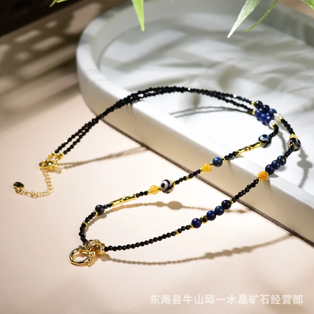 Retro Chinese Ethnic Style Mix and Match Dzi Agate Lapis Lazuli Beaded Color Matching Play Crystal Necklace Choker Gifts