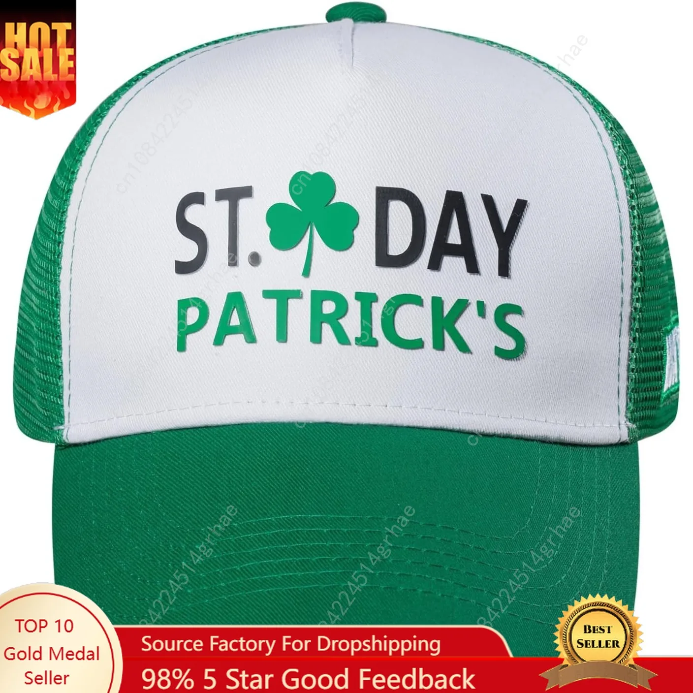 

St. Patrick's Day Hat for Men & Women, Shamrock Green Baseball Cap, Lucky Clover Mesh Trucker Hats, Irish Accessories