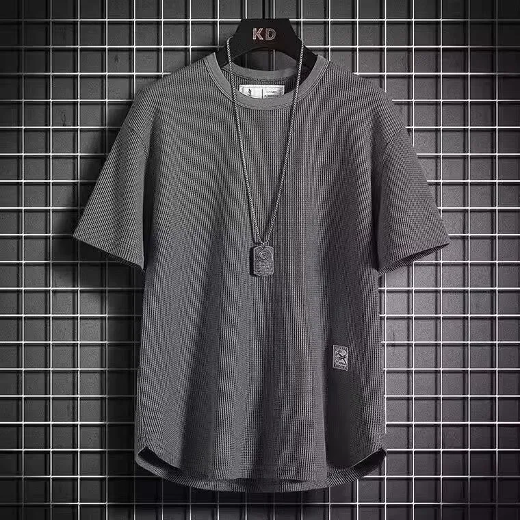 

Short-sleeved Shirt Men's Summer Loose Plus Crew Neck Breathable Heavy Bottoming Shirt Five and A Half Sleeves