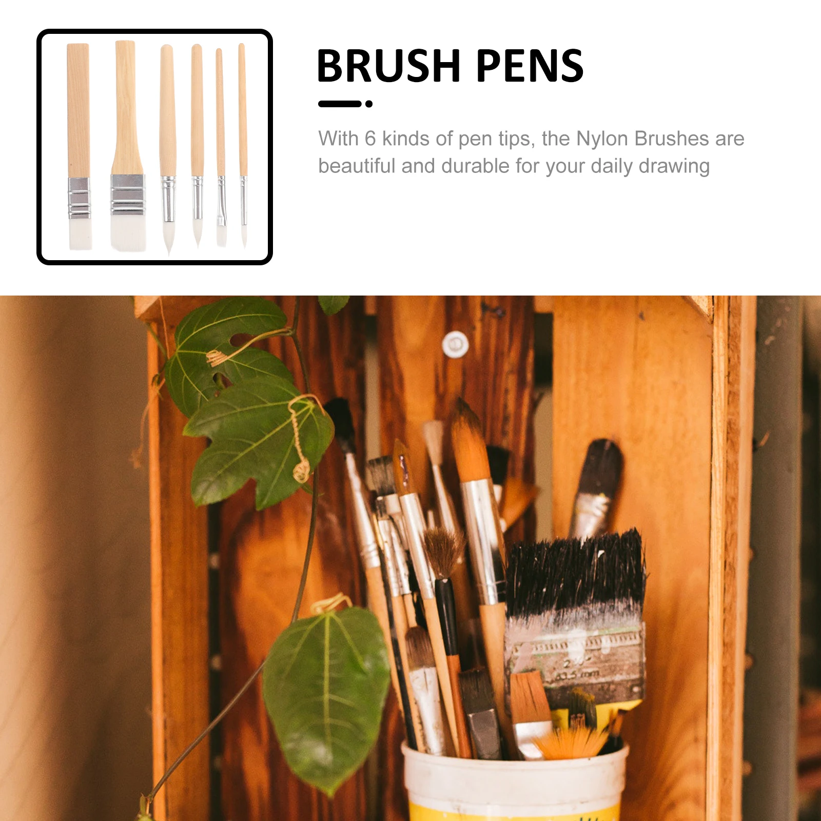 

6pcs Nylon Paint Brush Set Watercolor Acrylic Gouache Drawing Drafting Fine Art Tools Portable Lightweight Reusable Painting