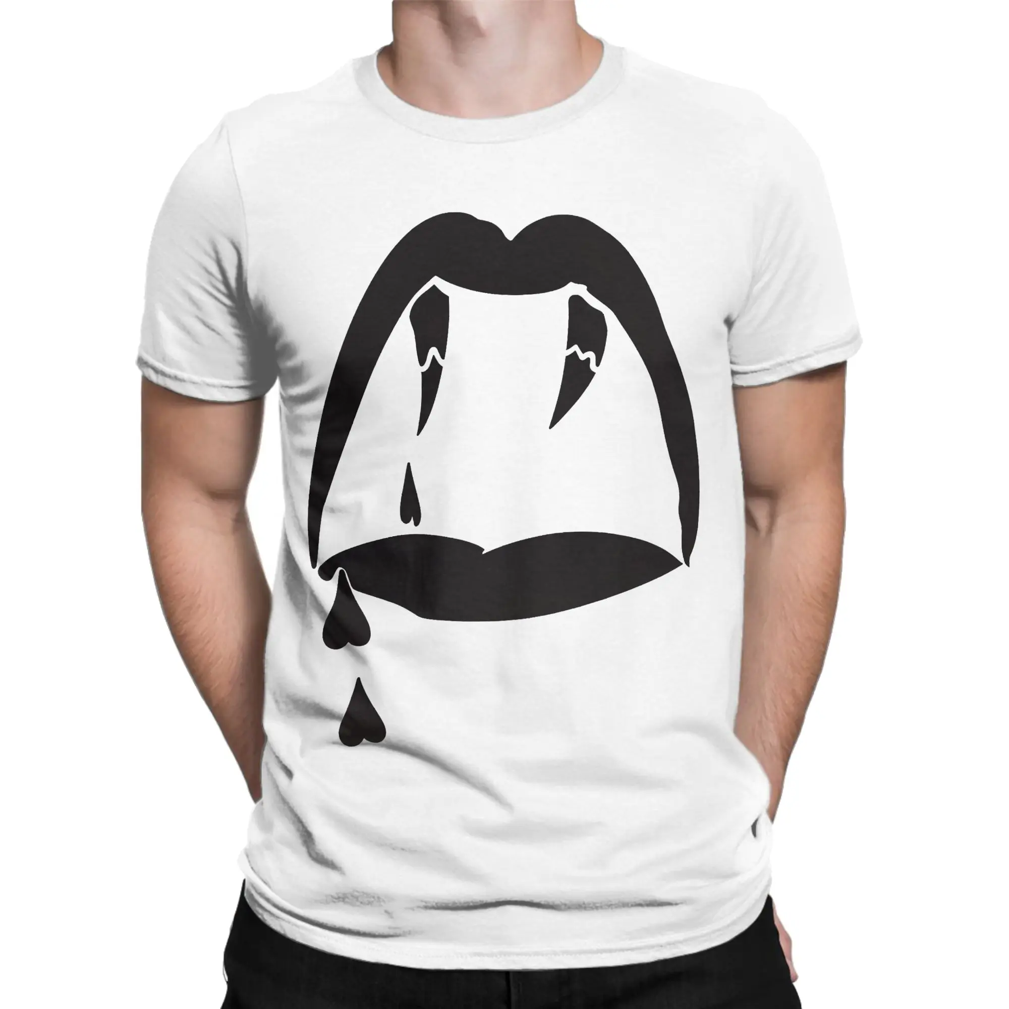 Vampire Lips  T Shirt for Men 100% Cotton Humor T-Shirt Crewneck  Tee Shirt Short Sleeve Clothing Summer