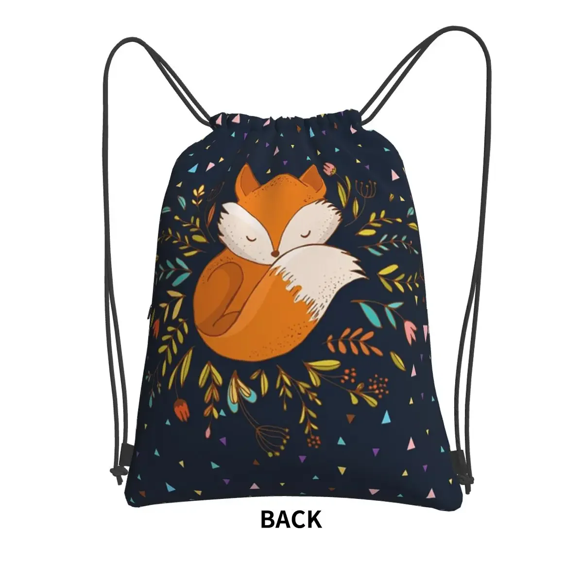 Cute Fox Flowers And Triangles Portable Backpacks Drawstring Bag Drawstring Bundle Pocket Shoes Bags For School Students