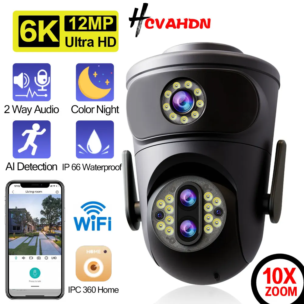 

Dual Lens Outdoor Wifi Camera 12MP 4K Wireless PTZ Color Night Vision Home Security Survalance 10X Optical Zoom CCTV IP Camera