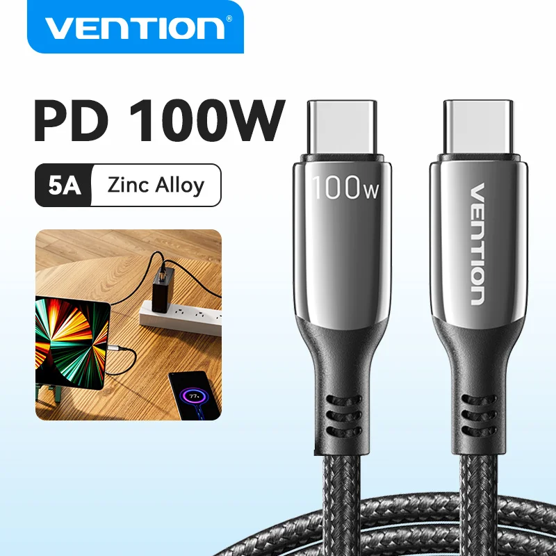 Vention 100W Type C To USB C Cable for iPhone 17 16 15 Fast Charge Cord Wire Mobile Cell Phone Charger Cable for Macbook Xiaomi