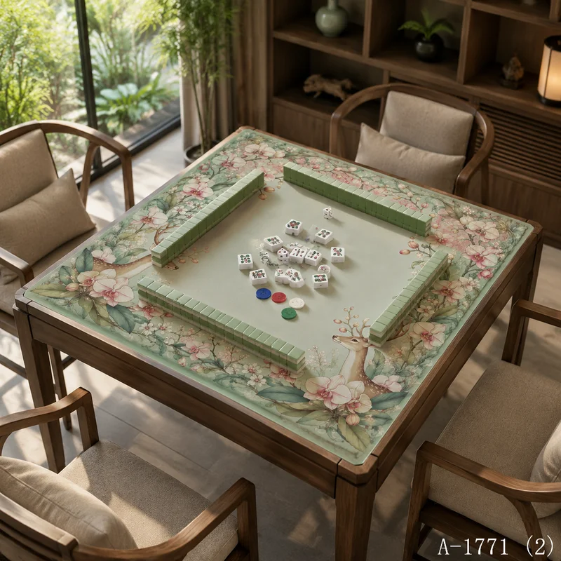 VIKAMA Elegant Deer Pattern Mahjong Pad, Soft Diatomite Mat for Game Table & Tea Room