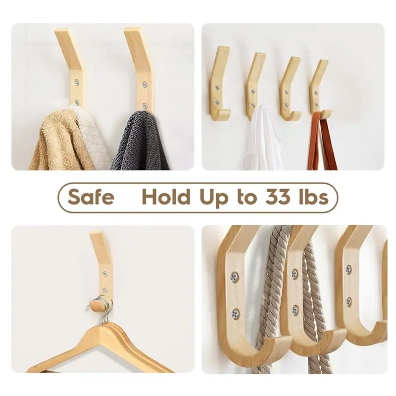 AEA9-Coat Hooks Wall Hooks,Natural Wood Hooks Decorative Vintage Wood Wall Hooks Organizer Heavy Duty Wall Mounted Hooks