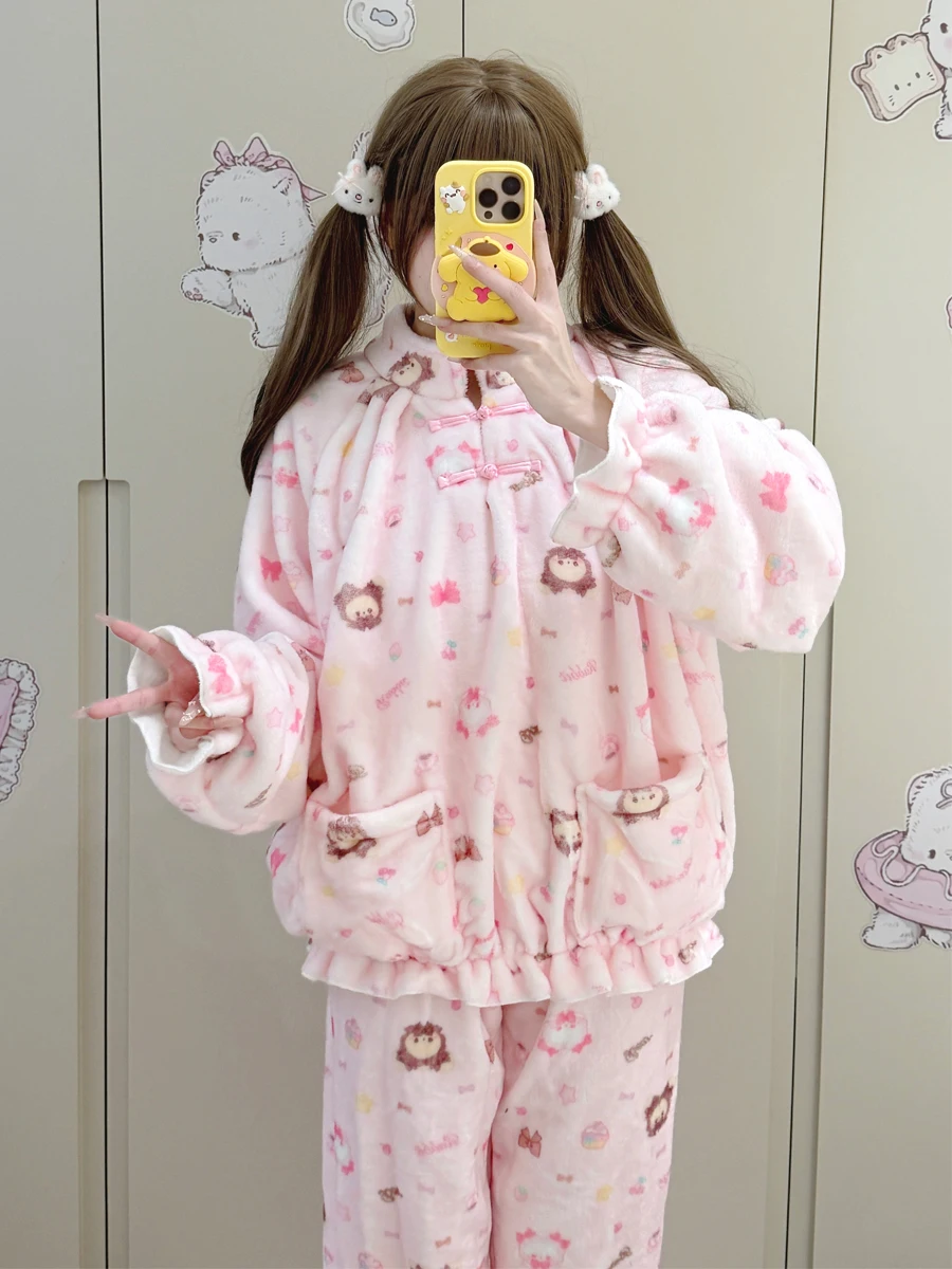 thiened-flanella-coniglio-orso-design-spwear-set-di-vestiti-per-la-casa-plu-da-donna-dolce-e-carino-scena-per-la-casa-adatta-per-tutte-le-stagioni