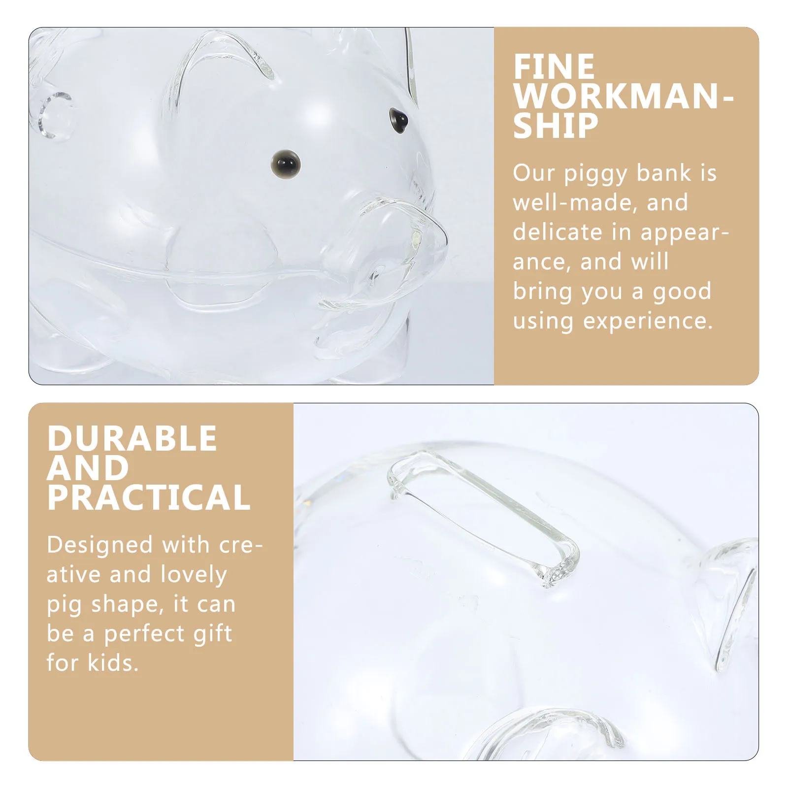 Szklana skarbonka dla dorosłych i dzieci, przezroczysta skarbonka w kształcie świnki, łatwa w czyszczeniu, pojemnik na pieniądze do dekoracji domu, biura, prezent.