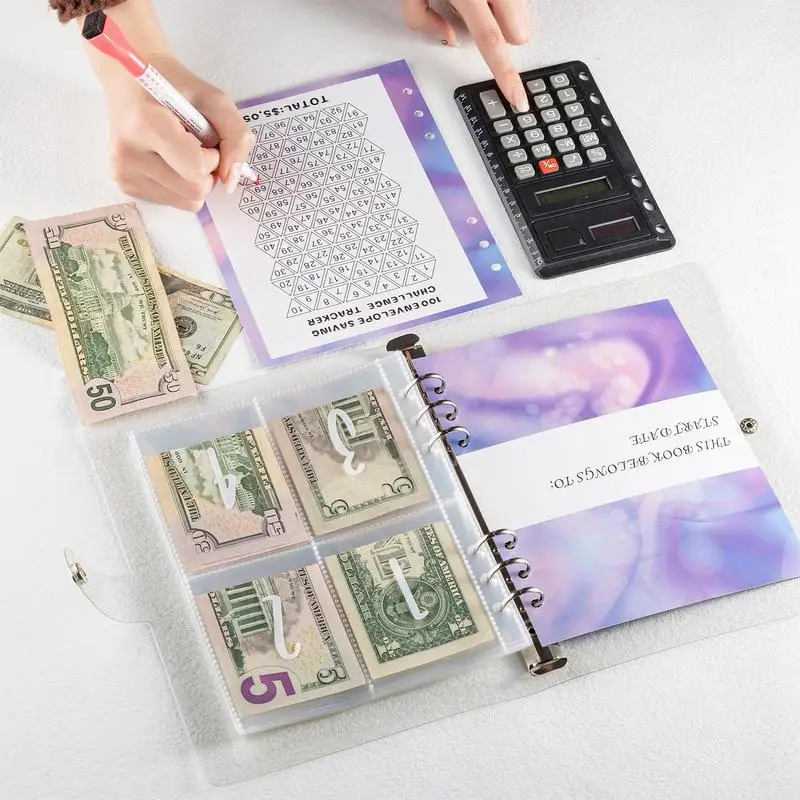 100 Day Challenge Money Saving Binder A5 Financial Planner Budget Tracker Loose-Leaf Budgeting Book Waterproof Budget Planners