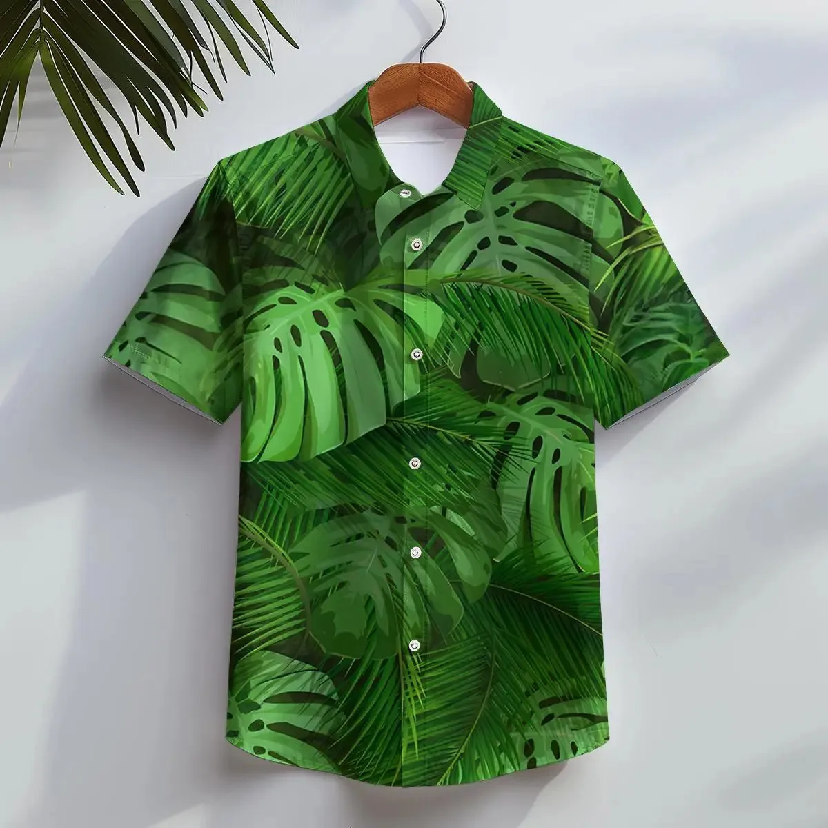 Camisa hawaiana para niños, pantalón corto informal de playa, camisas con botones de manga, ropa de verano con estampado Floral de hojas tropicales en 3D