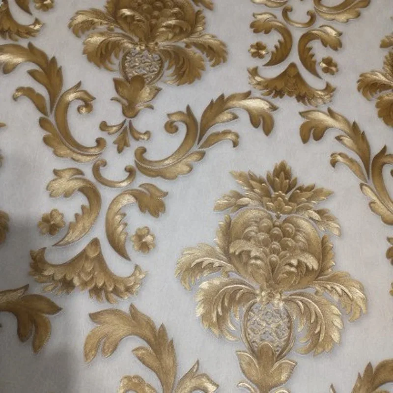 Imagem -03 - Khaki Antique Gold Damask Wallpaper Papel de Parede Pvc Impermeável Home Decor Sala ou Quarto Luxo Europeu 10m Rolo