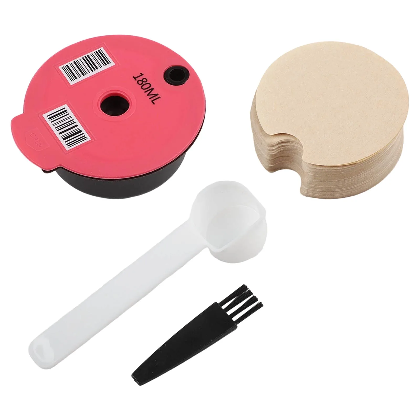 Reusable Plastic Coffee Capsule with Silicone Lids for Bosch For Tassimo Includes Spoon and Brush for Cleaning