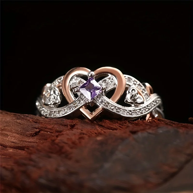 1pc Luxury WoMen\'s Purple Zircon Ring Jewelry Unisex Wedding Gifts For Women