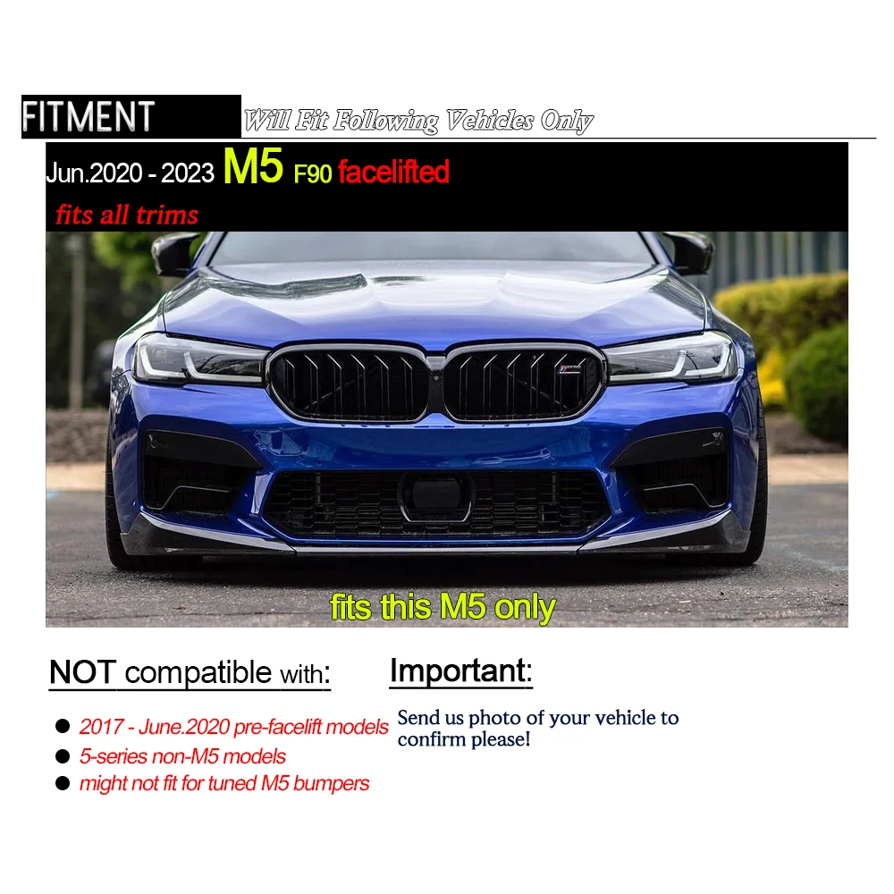 F90 LCI Front Lip, Dry Carbon Prepreg Autoclave Carbon Fiber Front Bumper Lower Lip Spoiler for 2020-2023 BMW M5 F90 Facelift