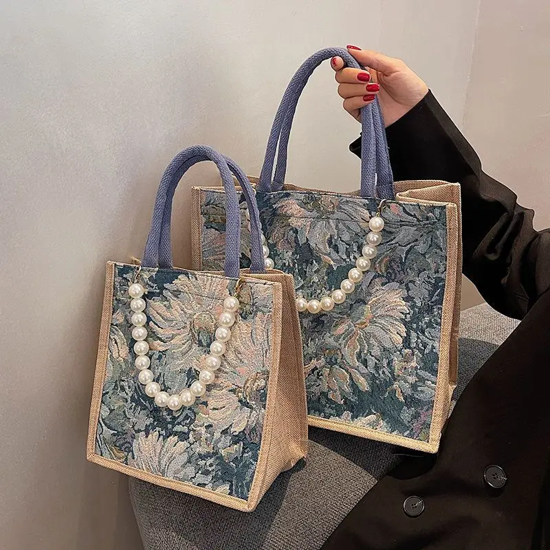 

Рюкзак-тоут большой емкости для женщин, джинсовые сумки, универсальная роскошная холщовая сумка на одно плечо, украшенная жемчужными бусинами