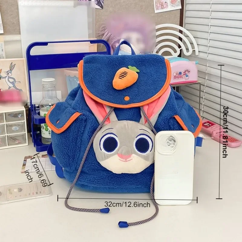 Disney Series Judy Plush Shoulder Bag Fashion Cartoon Cute Shoulder Bag Drawstring Style Outdoor Travel Anime Backpack Zootopia