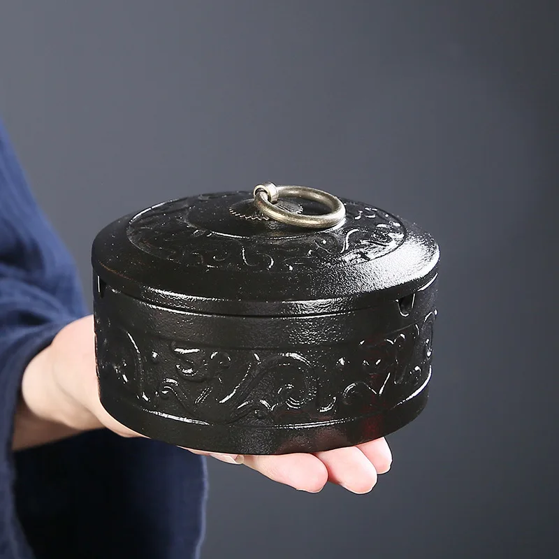 

Черная керамическая крышка пепельницы, защита от взрыва, большая емкость, фарфоровая крышка, украшение для автомобиля, офиса