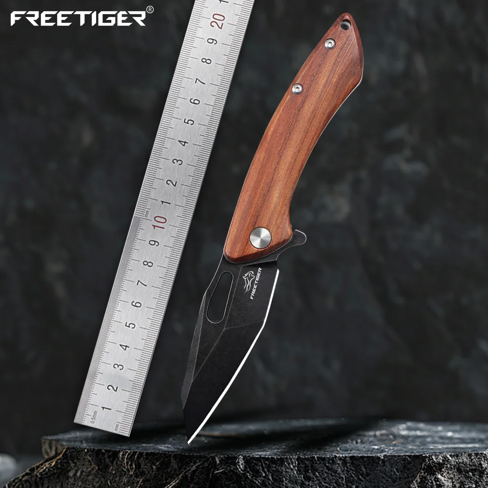 

FREETIGER Wood Handle Folding Knife D2 Steel Blade with Rosewood Handle Outdoor Pocket EDC Knife for Tactical Hunting FT948