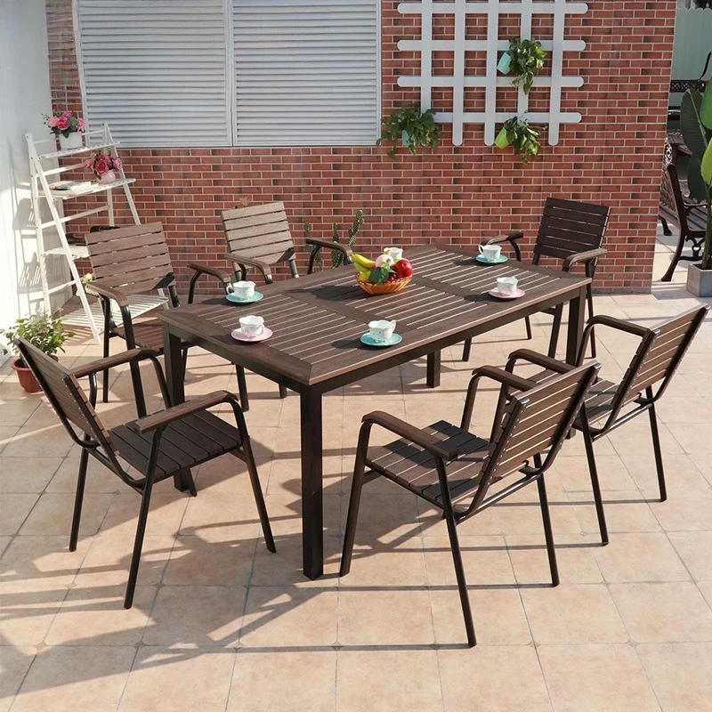 

Outdoor tables and chairs courtyard garden retro wooden chairs waterproof and moisture-proof dining table combination furniture