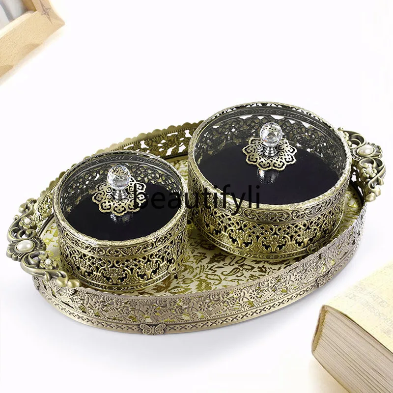 

Metal desktop jewelry box, creative European retro jewelry box, necklace jewelry storage box