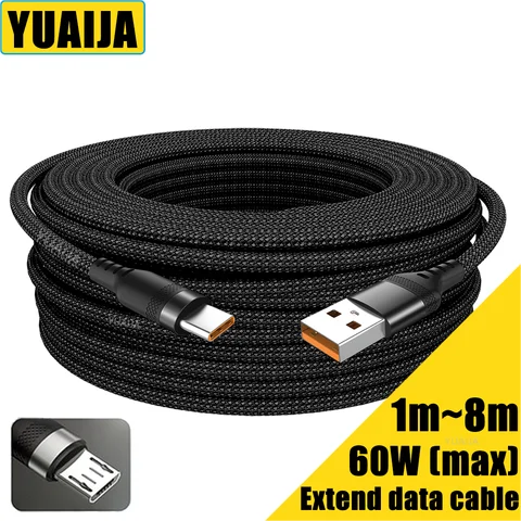 USB Type-C Extended 2M 3M 5-Meter Android Micro USB Fast Charging Cable For Huawei Xiaomi Vivo Oppo And Leeco Phone Data Cable